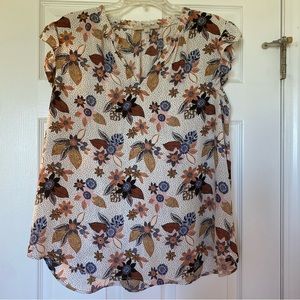 EUC Loft Navy/White Floral Sleeveless Blouse, Size XL